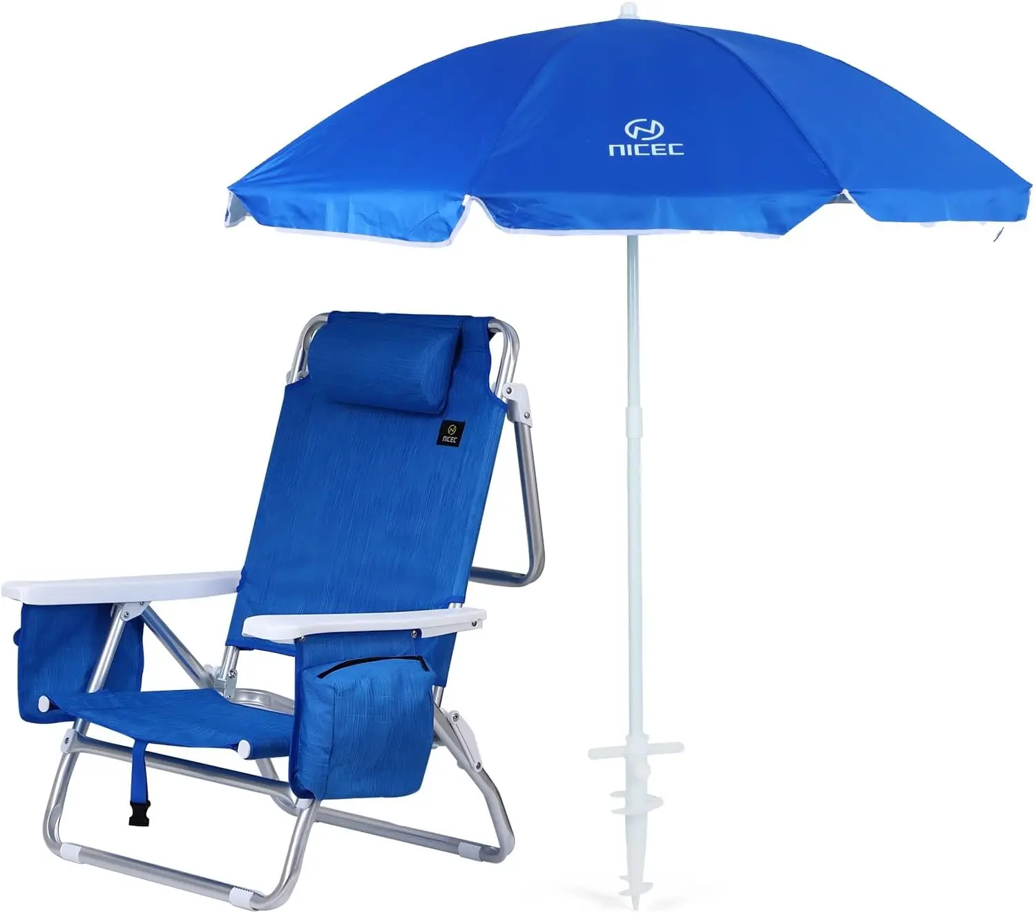 Nice C Backpack Beach Chair with Cooler Bag and Canopy Shade, 5 Position Reclining Beach Chair for Adults with Cup Holder