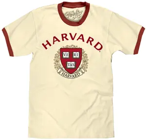 Harvard University Veritas Ringer T-Shirt - Natural Beige and Maroon