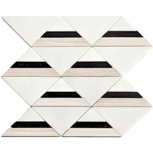 White, Black and Timber Marble Backsplash Mosaic Floor & Wall Tiles (12x12 inch) DP8664