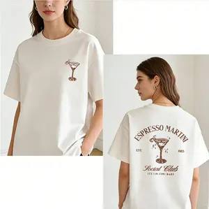 [Double Print] Women'S Espresso Martini Print T-Shirt - Espresso Martini Short Sleeve Round Neck Casual Summer Top, Featuring Vodka And Juice Patterns, Suitable For Casual Wear Or Themed Parties, Spring And Autumn Shirt