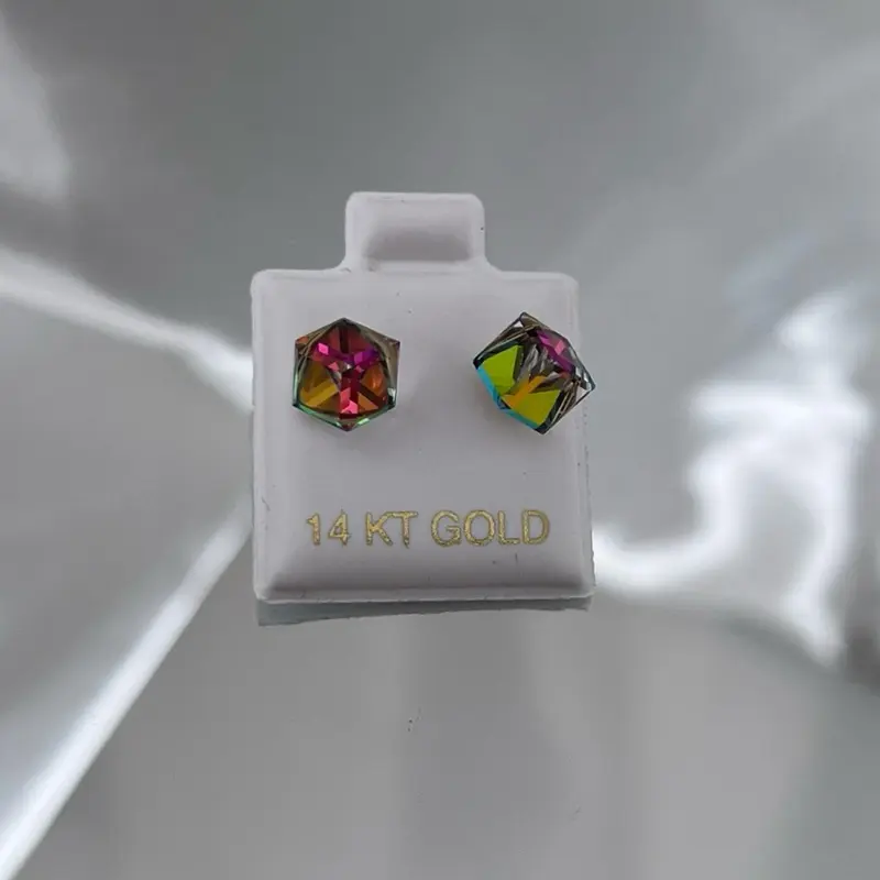 Women's 14 KT Gold Large Stud Earrings - Stud Embellished Rhinestone Bling, Screw Backs, Tarnish-Resistant, Fashion Jewelry Party Accessory, Party Festival Earrings, Fashionable Earrings, Rhinestone Decorated Bling