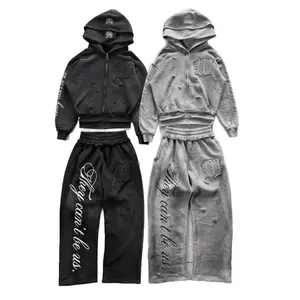 Men's Y2K American retro letter embroidery, double cap zipper street hooded sweatshirt, long-sleeved autumn and winter casual jacket, fashionable men's clothing, must-have streetwear item.