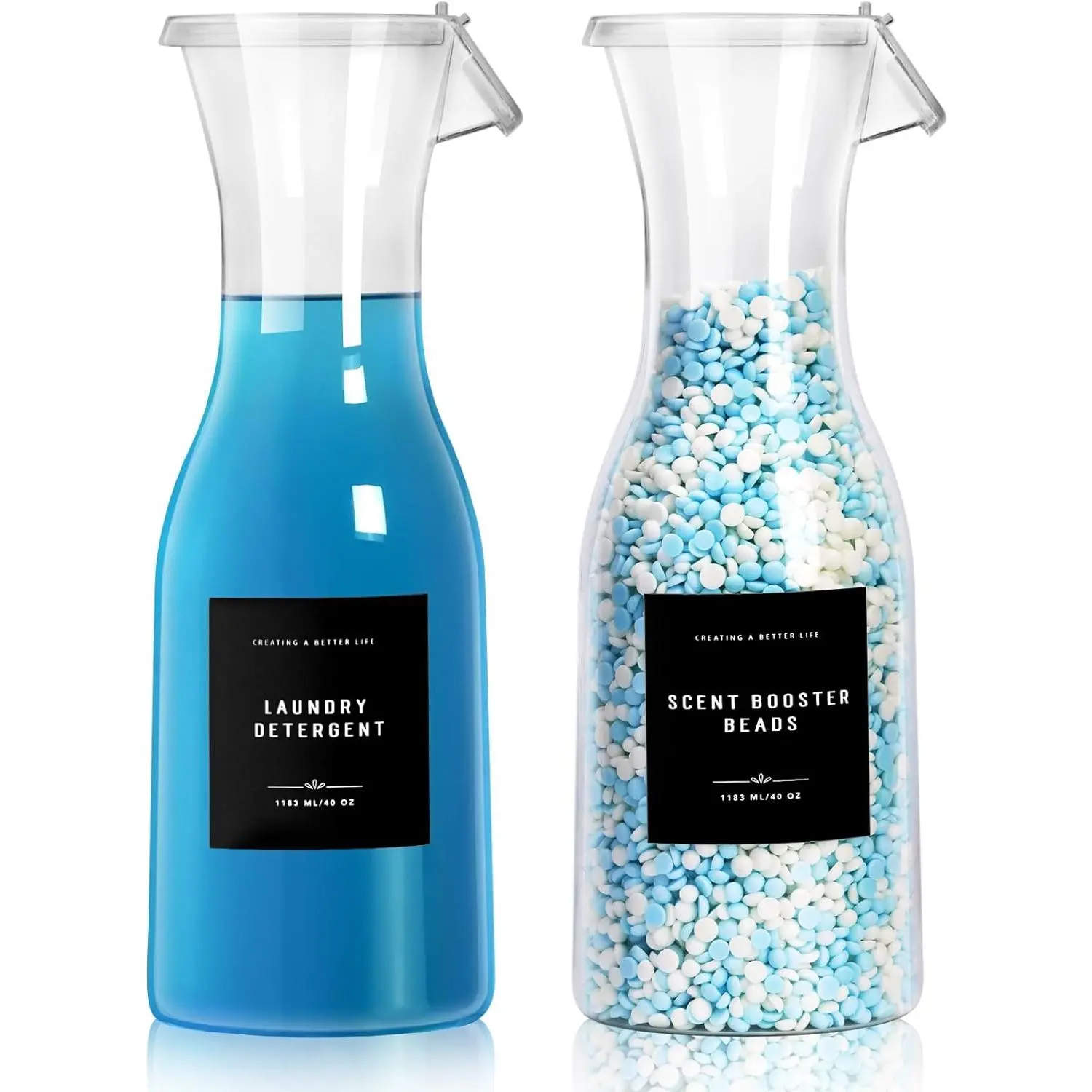Laundry Detergent Dispenser Bottle 20oz with  Label for Laundry Detergent Soap Fabric Softener Bleach Scent Booster Beads, Sturdy PET Bottle for Laundry Room Decor 2 Pack White