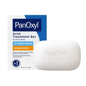 PanOxyl 10% Benzoyl Peroxide Maximum Strength Acne Treatment Bar - 4 oz Vegan Soap for Acne-Prone Skin (Face, Back)