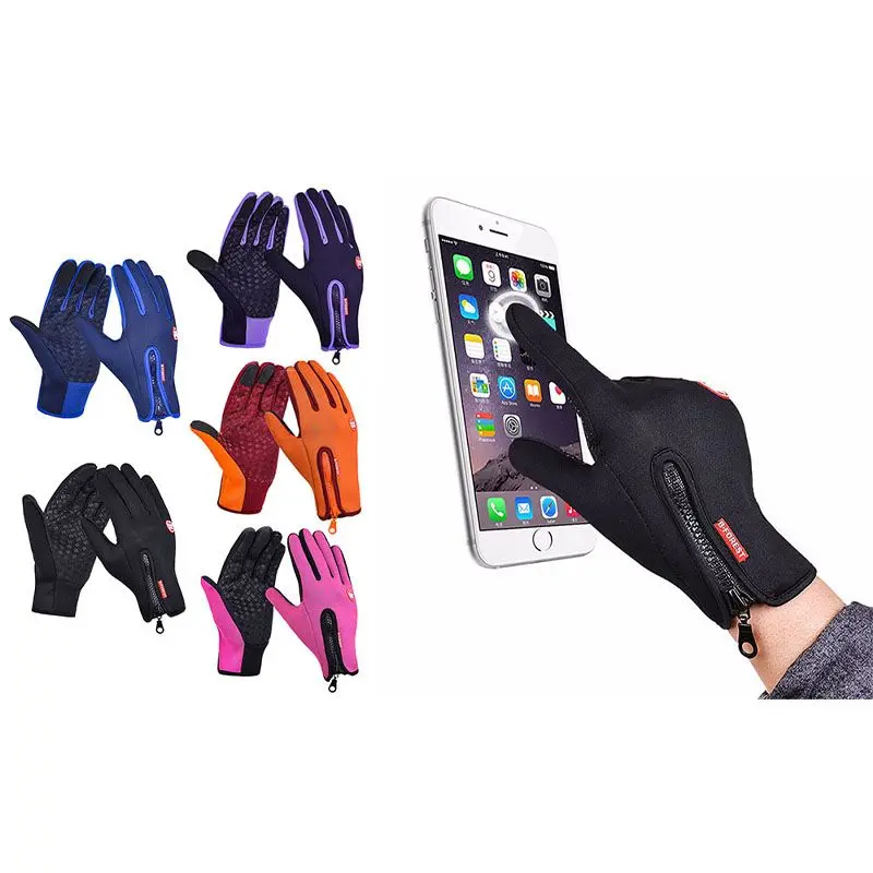 Women's Sports Gloves - Female Adult Outdoor Winter Mittens, Standard Sizes, Palm Width Fit, Touchscreen Thermal Sensor, Thermal Waterproof Monochrome, Zipper, Non-Slip Rubber/Plastic Grip, Breathable Quick Dry Outdoor Wear