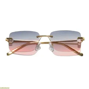 2026 new frameless trimmed sunglasses European and American style personalized fashion metal glasses women's high-end square sunglasses