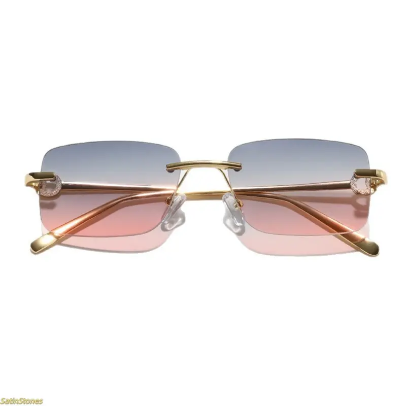 Women's 2026 New Semi-Rimless Oversized Square Sunglasses - European-American Style, High-Quality Polyamide, Bluelight Blocking, Casual Stylish Glasses, Chic Shade Finds, Daily Shades Look, Blue Lens, Fashionable Frames Sunglasses, High-End Accessory