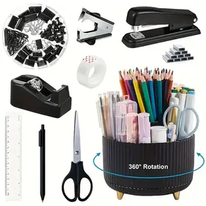 360-Degree Rotating Desk Organizer, Minimalist Plastic Pen Holder & Cosmetic Storage, Multifunctional Office Accessory For Home, School,