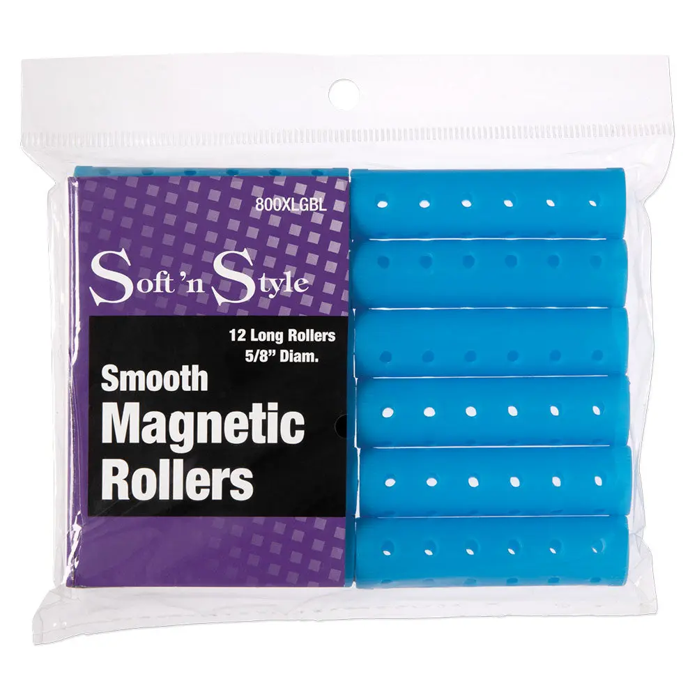Soft 'N Style Vented Magnetic Hair Rollers for Long-Lasting Curls, 5/8 Inch Plastic Heatless Styling Tool for Damp/Wet Hair, 12-Count, Haircare for Adults, Curly Hair