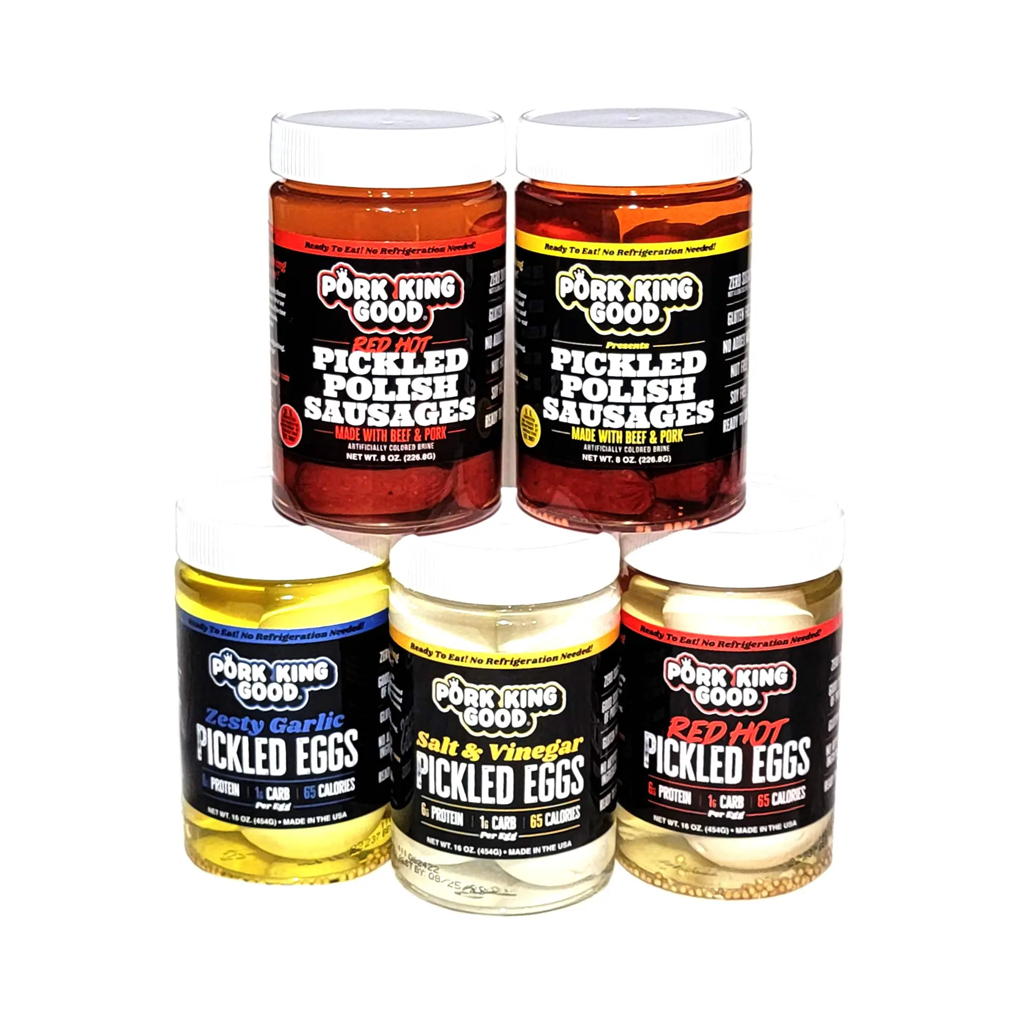 Pork King Good Mother Pucker Variety Pack - Pickled Eggs & Pickled Sausage - On the Go Low Carb High Protein Snacks