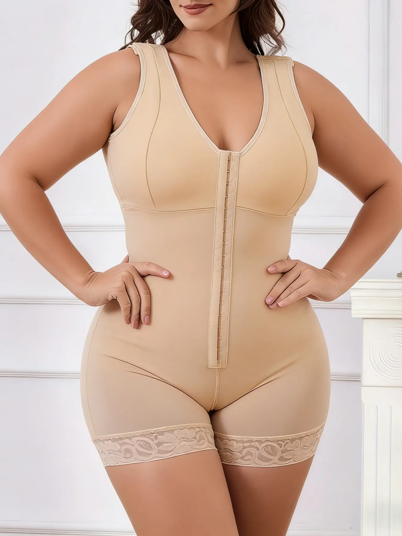 1 Count Women's High Compression Full Body Shapewear, Colombian Fajas, Tummy Control & Butt Lifting Body Shaper, 3 Rows Hooks Closure Waist Trainer Shapewear, Zipper Crotch Design Bodysuit, Suitable For Daily Wear & Fitness Training