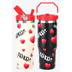 30 oz 3D UV XOXO Print Tumbler with Handle and Flip Straw