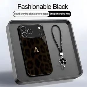 Luxury Leopard Print Phone Case with Lanyard Gold Initial Letter A-Z Cover for iPhone 17 Pro Max --975