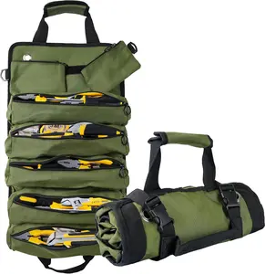 Portable Roll Up Tool Bag with Detachable Pouches – Waterproof Foldable Tool Organizer for Men, Mechanics, Electricians