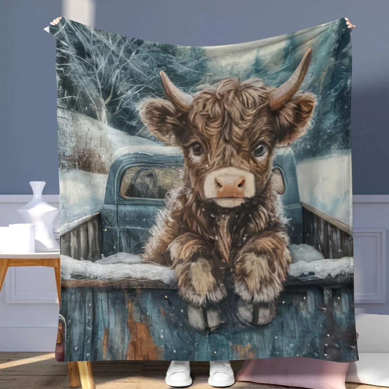 Highland Cow Pattern Flannel Blanket, Cow Print Blanket, 1 Count Soft Comfortable Throw Blanket, Warm Napping Blanket for Home Office Travel Outdoor Camping