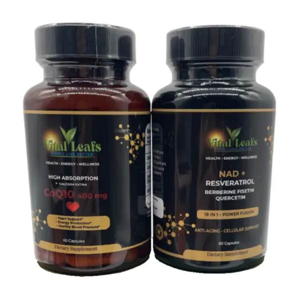 VitalPower Fusion Liposomal NAD+ and CoQ10 with Resveratrol, Berberine | Advanced Longevity Duo Bundle | Fisetin, Quercetin & Vitamin D3 K2 | Cellular Energy & Aging Support | 2 Bottles, 120 Capsules