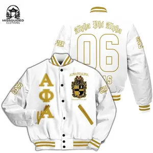 Ireishprint ΑΦΑ Custom Chapter Varsity Jacket, Personalized White ΑΦΑ Line Varsity Jacket Fraternity Jacket
