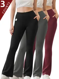 3PCS Women's High Waisted Flared Yoga Pants With Pockets - Fleece Lined, Tummy Control, Bootcut Leggings For Workout, Running, Gym, Travel & Daily Wear Fleece Lined Leggings,  Winter Warm Athletic Flare Pants with Pockets, Bell Bottoms