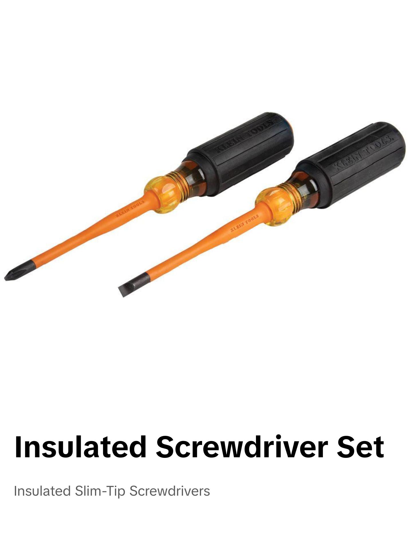 Klein Tools 33732INS Screwdriver Set, Slim-Tip Insulated Phillips and Cabinet Tips, 2-Piece