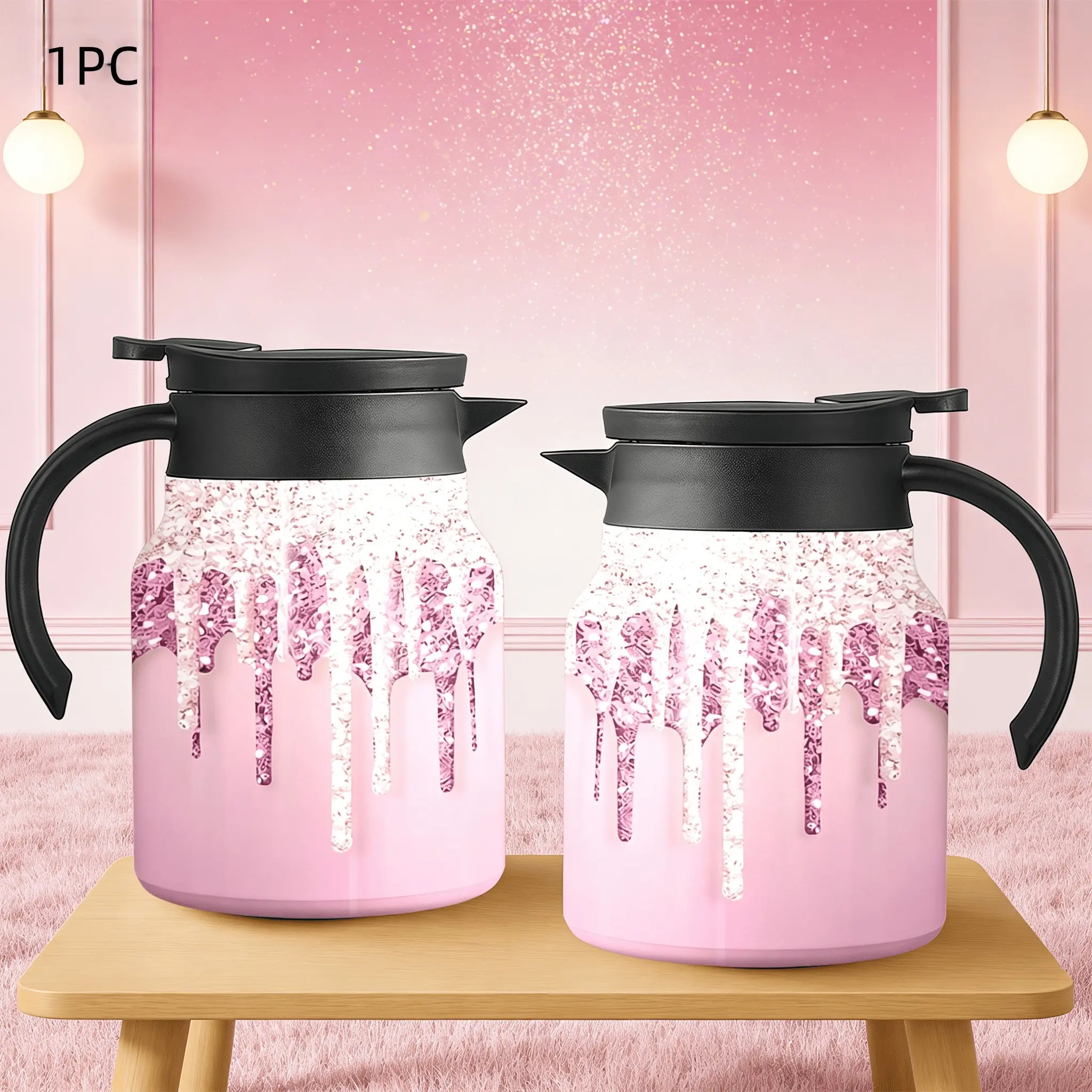 34oz Insulated Thermal Carafe | Pink Floral & Butterfly Print | Stainless Steel Vacuum Flask | Keep Drinks Hot/Cold | Perfect Gift for Women, Mom & Flower Lovers