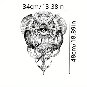 A Large COBRA Temporary Back Tattoo Sticker with Totem Design, Waterproof and Long-Lasting Herbal Semi-Permanent Body Art, Suitable for Both Men and Women