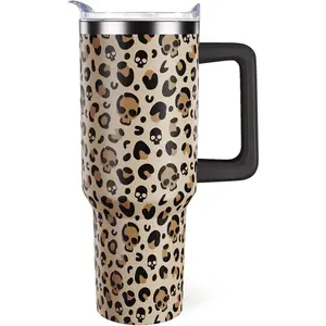 Skull Tumbler 40oz Spooky Skeleton Tumblers with Lid and Straw Leopard Cup Goth Gothic Gifts for Women Skull Stuff Gift for Men Halloween Beverage mens gifts,Unique Housewarming Graduation Gifts for Friend, Coworker, Teacher