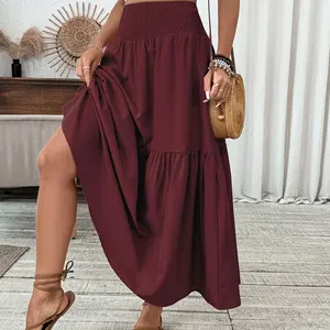 Women's Layered Flowy Floral Print Skirt with Elastic Waist, Pleats, and Pockets