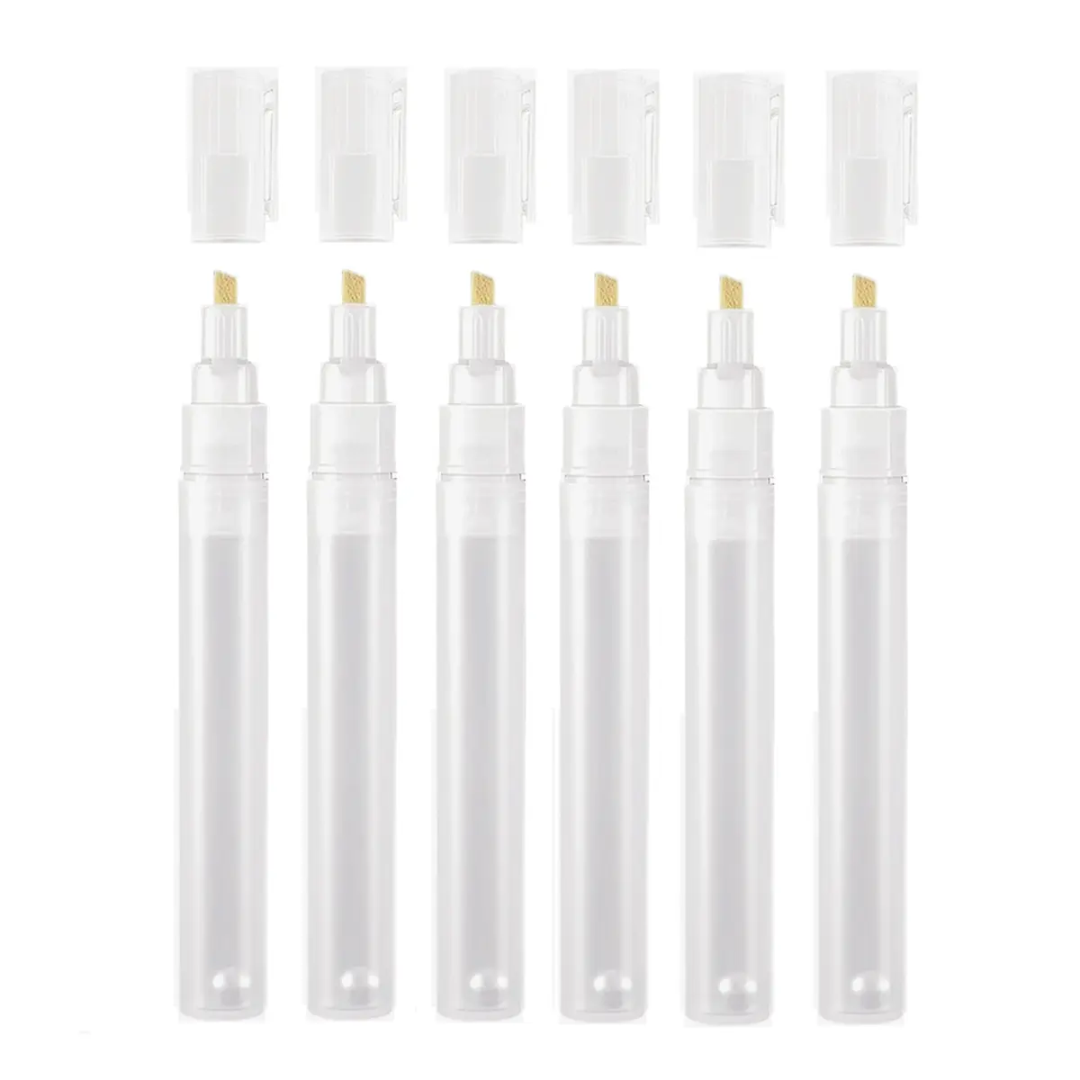 6-Pack 6mm Round Tilted-Head Plastic Empty Fillable Ink Paint Touch-Up Markers - Tools & Hardware Hand Tool Accessory for Artists with Consistent Ink Mixing for Writing, Drawing