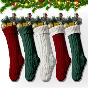 Christmas Stockings, Large Woven Socks Personalized Christmas Hanging Socks Decoration with Name Tag for Festive Christmas Party Home Decoration (Red, White, Green，Gray.) Fashion Stockings