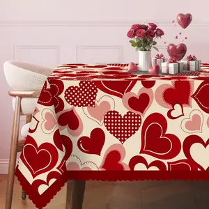 1pc Romantic Hearts Tablecloth Suitable for Holiday Parties - Cute Love Print Round & Rectangular Table Cover, Polyester Fabric for Valentine's Day, Mother's Day Decor, Parties, Picnics, Kitchen Dining Table Decorations