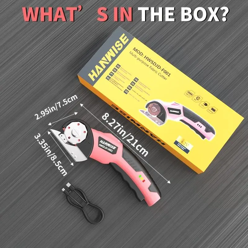 Hanwise Cordless Electric Scissors, USB Rechargeable with Safety Lock & LED Light, Pink/Yellow for Carpet, Leather, Fabric, Cardboard