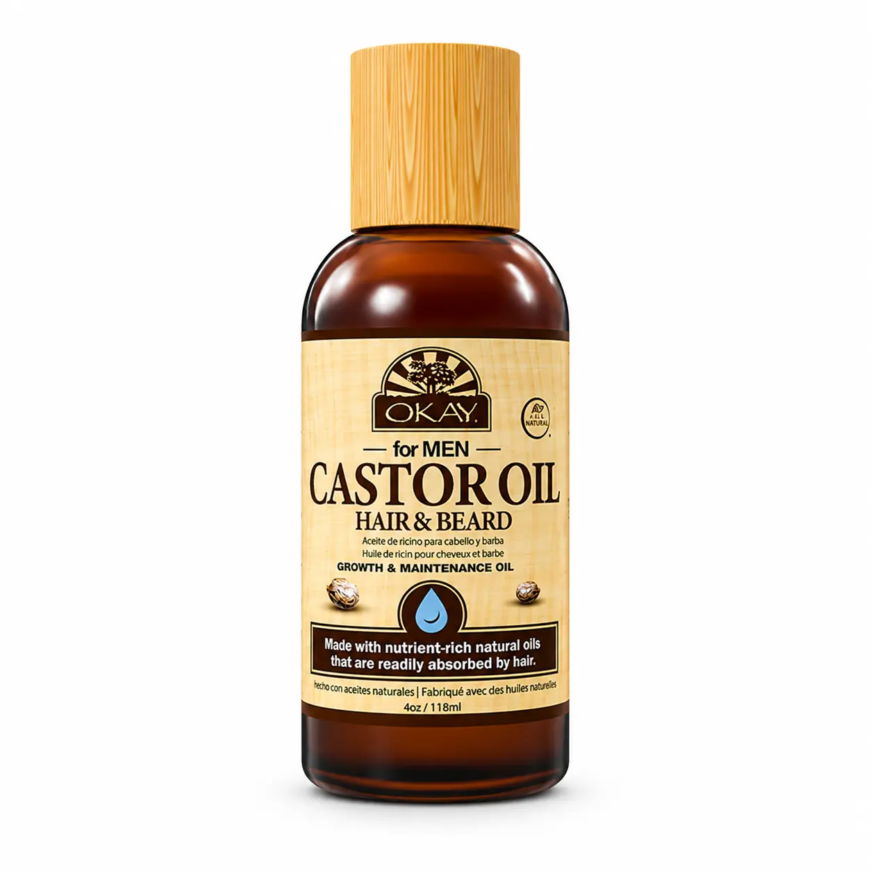PURE NATURALS Men's Hair and Beard Growth Oil with Castor Oil, Lightweight Daily Hydrating Moisturizer, 4 oz, Hair Care, Gentle, Nourishing, Fragrance, Sensitive, Hair Growth