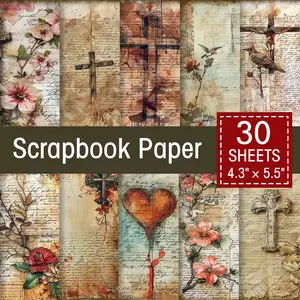30 Vintage Bible Faith Scrapbook Papers, Christian Easter Decorative Paper, Cross Floral Patterns, Diary Decoration Religious Gifts, Religious Significance, Unique Patterns