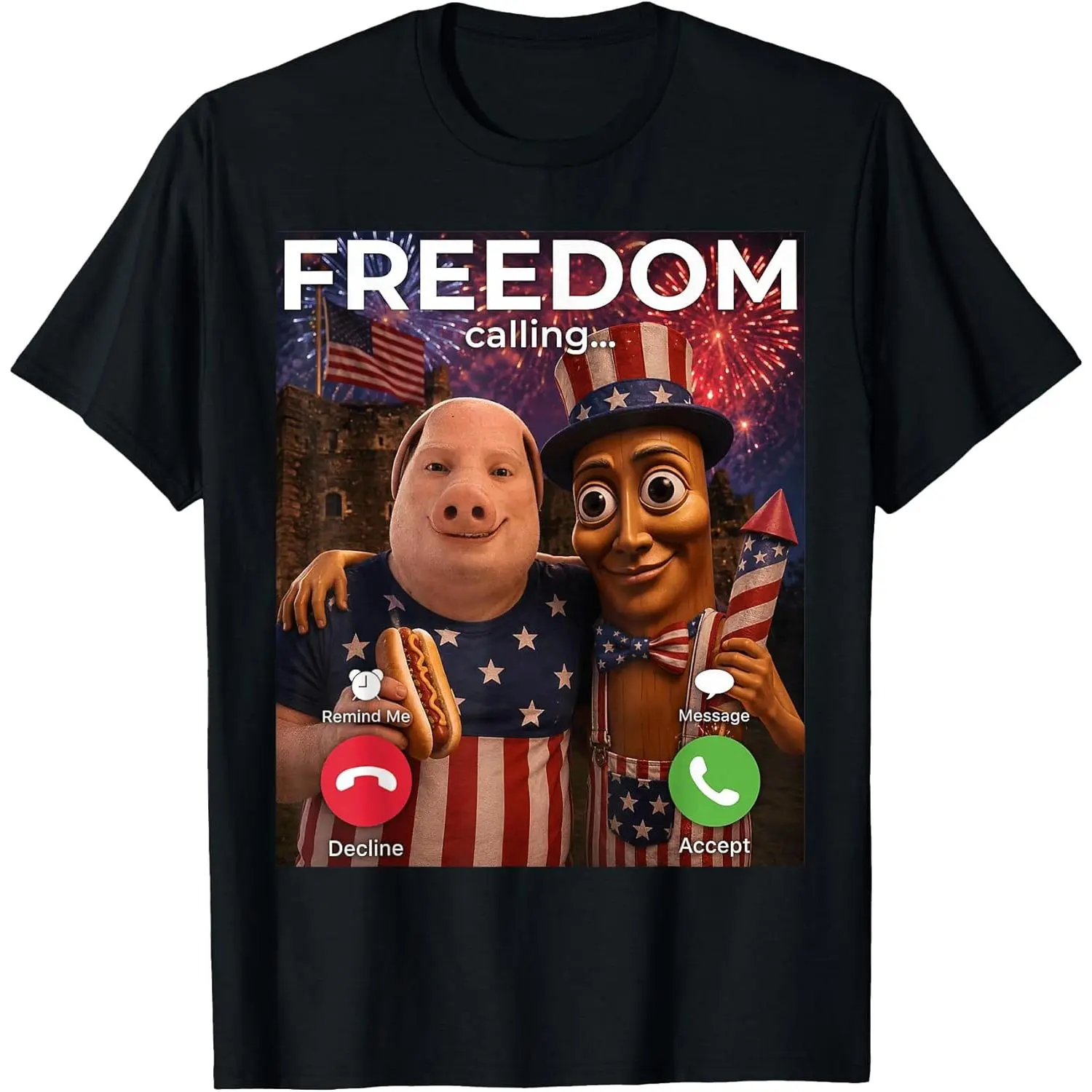 John Pork Meme Graphic T-Shirt, Unisex Classic Round Neck Streetwear Top in 100% Cotton with US Flag Prints