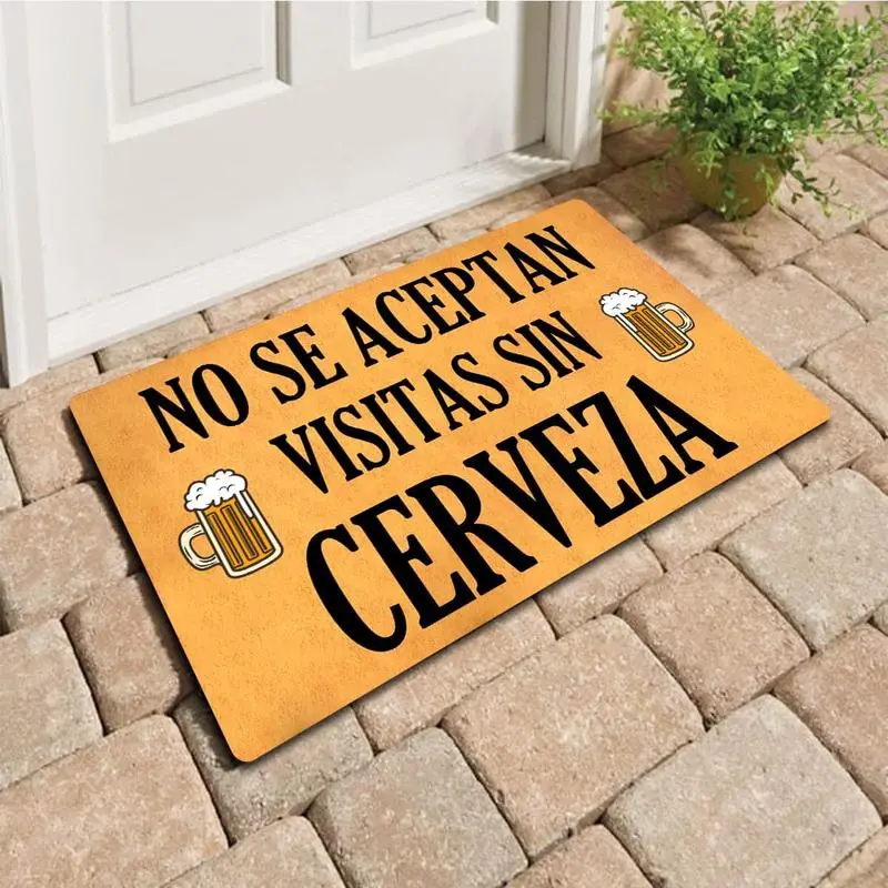 Funny Prank Non-Slip Doormat with Spooky Ghosts-Bats & "No Se Aceptan Visitas Sin Cerveza" (Bring Beer) Design, Anti-Shrink Diatom Mud Dollar-Inspired Motif Durable Home Decor for Front Porch, Housewarming Gift