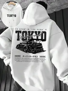 Men's Car Print Fleece Hoodie - Casual Graphic Sweatshirt for Fall & Winter | Comfortable Fitted Pullover | Perfect Auto Enthusiast Gift