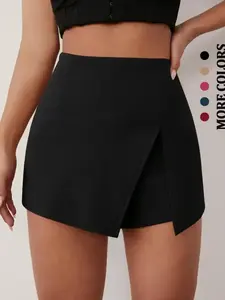 Women's Solid Color Fitted Split Thigh Bodycon Skort, Casual Fashionable Skort for Summer, Perfect for Daily Wear & Travel, Casual Skorts