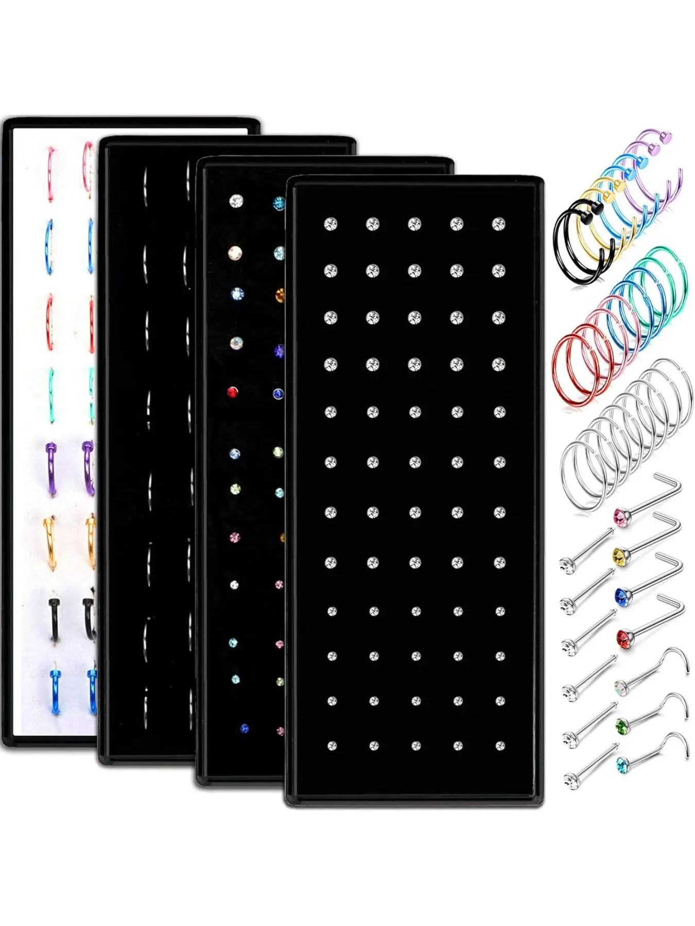 200 Pcs Nose Rings for Women Men 316L Stainless Steel Hypoallergenic L-Shaped Screw Body Piercing Jewelry for Tragus/Nose/Helix/Conch/Medusa/Lip - Stylish & Comfortable MIX Nose Ring Hoops