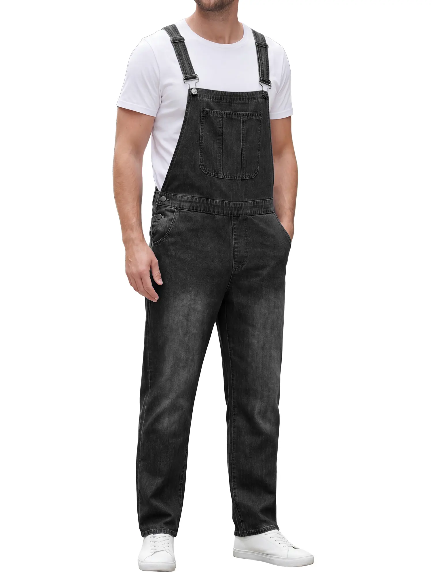 INSPIRE CHIC Men's Denim Overall Adjustable Strap Workwear Jumpsuit Casual Dungarees with Pockets
