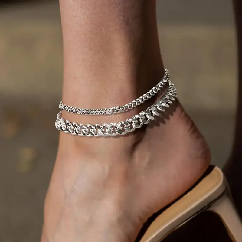 Layered Silver Anklets