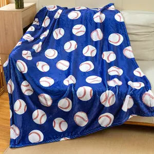 College Style Double-Sided Baseball Print Flannel Blanket - All-Season Multi-Purpose Knitted Polyester Bedding, Suitable for Sofa, Couch, Home Decor - Soft Sports-Themed Gift for Adults
