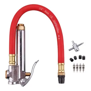 Bayonet Style Tire Inflator Gauge, with Heavy Duty Straight Head Air Chuck and 12" Hose-10 to 90 PSI