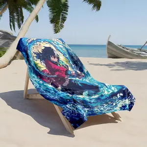 1 piece Water Breathing · Demon Slayer Giyu Tomioka Skill Showcase themed beach towel - Modern design flannel blanket, suitable for sofas and beds, all-season use, super soft and comfortable, digital printing, 100% polyester material, machine