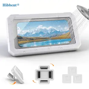 Hibbent Shower Phone Holder with Speaker Holes, IPX6 Waterproof Clear Sound & 480° Rotation Shower Case Accessories, Waterproof Bathroom Wall Mount for iPhone 17 16 Pro Max Air, S25 Ultra, 4-7" Phone