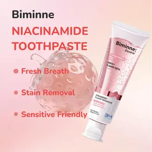 Biminne Probiotic Strawberry Toothpaste | Gentle Whitening Gel with Niacinamide | Aesthetic Oral Care