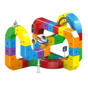 Electric Assembled Building Block Small Train Track Cube Set with Dumpling Squishy Squinkies - Sensory Stress Relief Early Education Toy for Toddlers