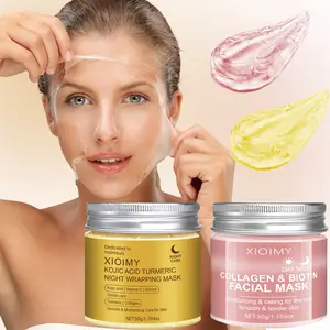 2pcs Collagen Face Mask Biotin Kojic Turmeric Night Day Mask Set, Rich in Collagen Essence, Hydrating & Smooth Skin, Adds Vitality & Glow, Moisturizing Beauty Mask