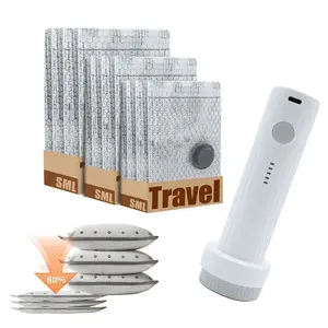 1pc Mini Vacuum Compression Electric Pump with 6/12/18pcs Portable Compression Storage Bags, 1500mAh USB Rechargeable Electric Vacuum Pump for Travel Luggage, Cruise Vacation & Home Use, Enhanced Space-Saving Vacuum Seal Bags for Clothes, Bedding, Blanket