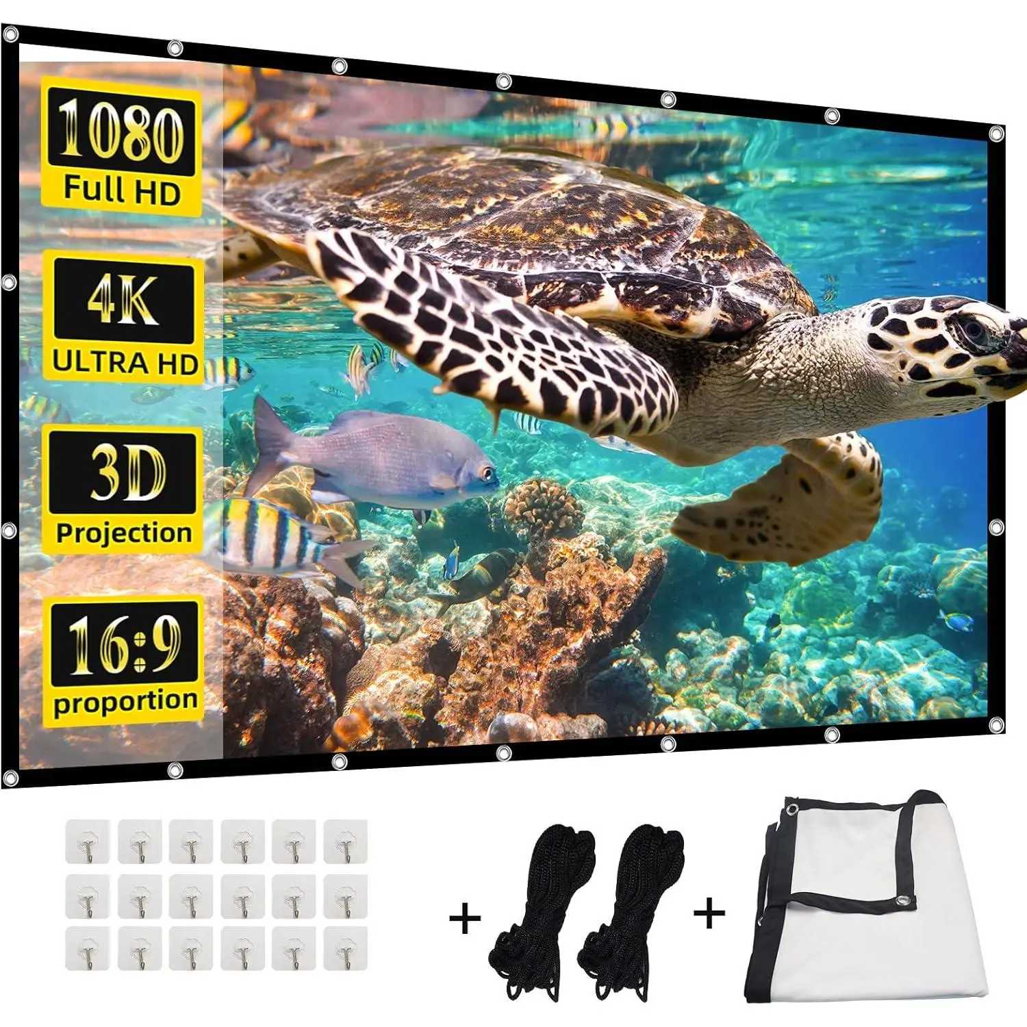 4K 16:9  Foldable Projection Screen - Double-Sided Portable Outdoor Projector Screen for Movie  Theater Yard Travel (200 inches)