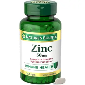 Nature’s Bounty Zinc 50mg Dietary Vitamin Supplement - Immune Support, Antioxidant Benefits, Skin Health Promotion, 1 Caplet Daily, Gluten-Free, 250 Vegetarian Caplets for Healthcare Needs